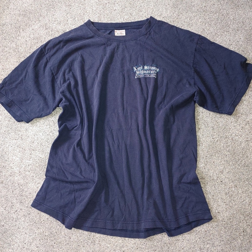 Worn Levi Strauss Mens XL Navy Blue Graphic T-Shirt Short Sleeve Cotton
